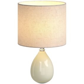 Lámpara de Mesa Vintage, Lámpara de Mesita de Noche con Base de Cerámica, Pantalla de Lino, Interruptor Basculante, para Dormitorio, Salón, E27, 40W, Crema
