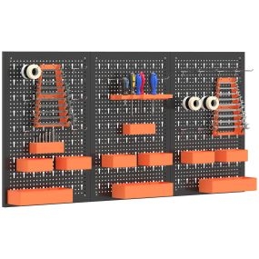 Organizador de Herramientas de Pared de 33 Piezas 120x60 cm, Paneles de Herramientas de Pared con Ganchos, Contenedores y Estantes, para Garajes, Negro y Naranja