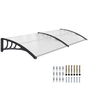 Marquesina exterior para puertas y ventanas 195x75 cm de policarbonato con soporte de aluminio blanco