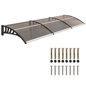 Marquesina exterior para puertas y ventanas 303x96 cm policarbonato marrón