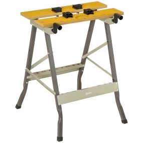 Banco de trabajo plegable 4 en 1 con 4 abrazaderas ajustables, 2 manivelas, MDF, 100 kg, natural y gris, 62,5x60,5x78,5 cm