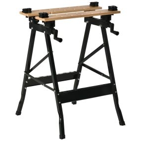Banco de trabajo plegable portátil de bambú y acero, tableros ajustables, 63,5x60,5x78 cm, natural y negro
