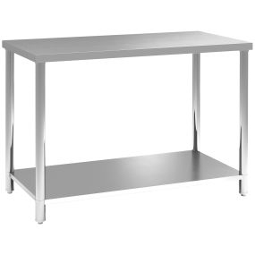 Mesa de trabajo de acero inoxidable con 2 estantes, 120x60x86 cm, plata, carga 100 kg
