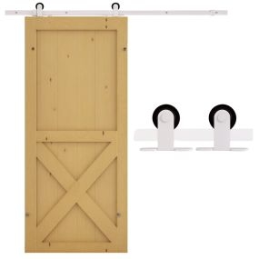 Kit herraje para puerta corredera de madera 183 cm acero al carbono blanco con guía de suelo