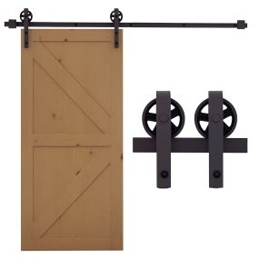 Kit de puerta corredera de madera 6 ft/183 cm con riel de acero al carbono café oscuro