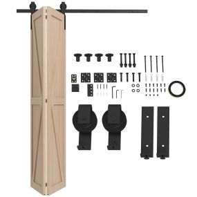 5FT/152CM Herrajes para Puerta Corredera Plegable Kit de Accesorios para Puertas Corredizas con Riel para Granero Negro