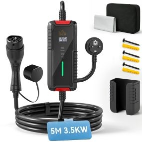 Cargador coche eléctrico 3,5 kW Tipo 2 Schuko 5 m 6-16 A IP65 con pantalla LCD y temporizador