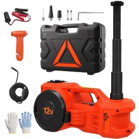 Kit de Gato Hidráulico Eléctrico de 5T 12V, Elevador de Coche Automático 155-450 mm, Gato Elevador con Bomba Aire, Llave Hexagonal, Martillo de Seguridad y Maletín Reflectante para SUV y Sedán