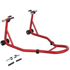 Caballete de Moto Soporte Delantero Universal de Acero para Rueda de 10" 17" 18" Carga 200 kg con Horquillas en U y L Ajustables, Ruedas y Almohadillas Antideslizantes para Reparación en Garaje