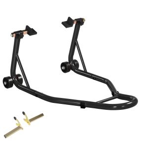 Caballete de Moto Soporte Trasera Universal de Acero para Rueda de 10" 17" 18" Carga 200 kg con Horquillas en U y L Ajustables, Ruedas y Almohadillas Antideslizantes para Reparación en Garaje