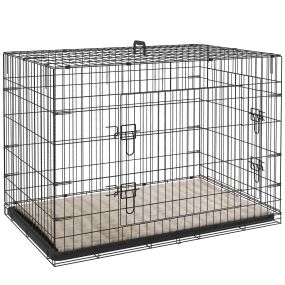 Jaula para perros plegable extragrande con cojín, 2 puertas, bandeja extraíble, 106x71,5x76 cm, negro y beige