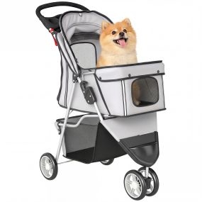 Carrito plegable para perros y gatos hasta 10 kg, 3 ruedas, gris claro