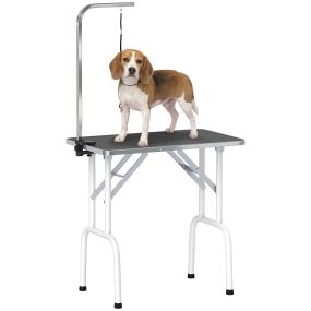 Mesa de Peluquería Canina Plegable, Mesa de Aseo con Encimera Antideslizante, Brazo de Acero Inoxidable Ajustable, para Perros Pequeños y Medianos, 81x48,5x80 cm, Negro