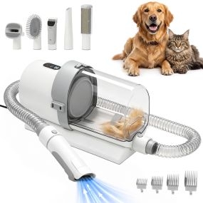 Máquina Cortar Pelo Perros y Gatos con Aspiradora 5 en 1, Succión 10000 Pa, Depósito Grande 2,5L, Aspira el 99 % del Pelo de Mascota, Bajo Ruido, 5 Accesorios de Cuidado y 4 Peines