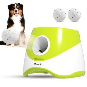 Lanzador automático de pelotas para perros con 3 pelotas ETPU, 3 distancias ajustables, verde