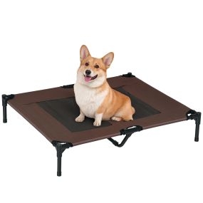 Cama elevada para perros y gatos portátil con malla transpirable 92x76x18 cm café