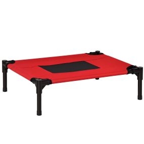 Cama elevada portátil para perros y gatos con malla transpirable 61x46x18 cm rojo