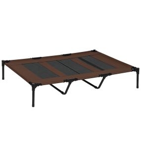 Cama Elevada para Perros Gatos Portátil Cama para Mascotas con Zona de Malla Transpirable y Tela para Interior Exterior 122x92x23 cm Café