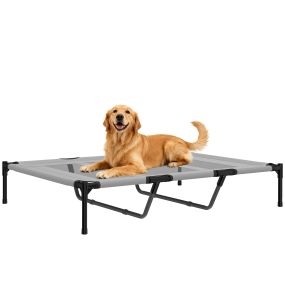 Cama Elevada para Perros Gatos Portátil Cama para Mascotas con Zona de Malla Transpirable y Tela para Interior Exterior 122x92x23 cm Gris Claro