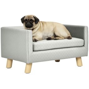 Sofá para perros pequeños 64x45x36 cm tapizado en terciopelo gris oscuro con cojín lavable