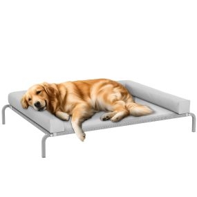 Cama Elevada para Perros Refrescante con Refuerzos Extraíbles Cama Elevada para Perros Grandes Portátil con Malla Transpirable Marco de Acero para Interior Exterior 130x90x30 cm Gris Claro