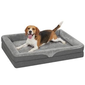 Cama para Perros Medianos, Cama para Gatos, Colchón para Perros con Base Antideslizante, Funda Lavable y Resistente a Derrames, 91x68x16 cm, Gris