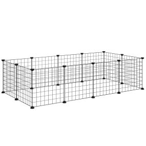 Valla Metálica para Mascotas con 12 Paneles Diseño DIY Parque Metálico para Animales Pequeños Desmontable para Erizo Conejos 143x73x36 cm Negro