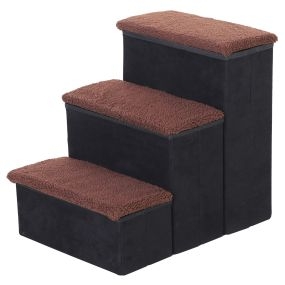 Escalera plegable para mascotas de 3 peldaños con almacenamiento 40x54x48 cm negro