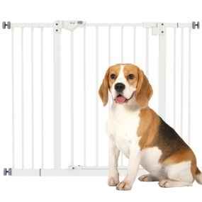 Barrera de seguridad extensible para perros 74-100 cm, blanca, para puertas y escaleras