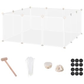 Valla modular para mascotas de plástico transparente, 12 paneles, 24 conectores, 105x105x45 cm, blanco