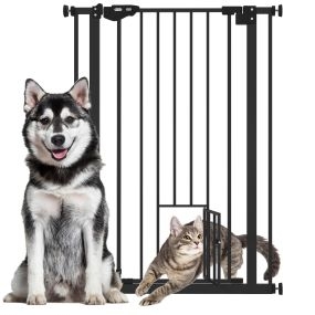 Barrera de seguridad para perros y gatos con puerta pequeña 74-80x104,1 cm negra