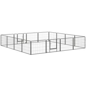 Parque para perros de 16 paneles 80x60 cm con 2 puertas y pestillo, acero gris interior y exterior