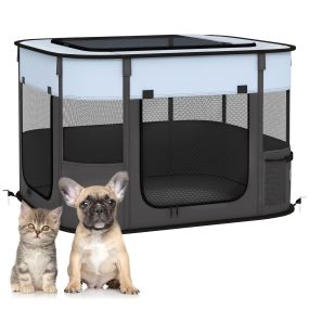 Parque para Perros y Gatos, Corralito Plegable Portátil para Cachorros, Conejos y Cobayas, Tela Impermeable, Bolsillo de Almacenamiento, para Exterior e Interior, 74x60x45 cm, Gris