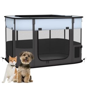 Parque para Perros y Gatos, Corralito Plegable Portátil para Cachorros, Conejos y Cobayas, Tela Impermeable, Bolsillo de Almacenamiento, para Exterior e Interior, 84x64x53 cm, Gris