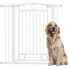 Barrera de seguridad para perros 105 cm para puertas y escaleras con doble bloqueo y 2 extensiones blanco