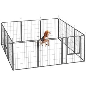Parque para Perros de 12 Paneles de 80 cm de Altura, Vallas para Perros de Acero Resistente Plegable, con Puertas, para Interior y Exterior, Negro