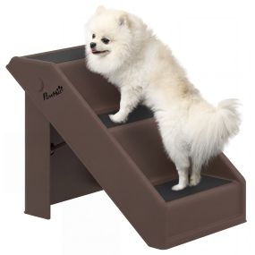 Escalera para Perros Plegable de 3 Peldaños, Portátil, Escalera para Mascotas Mayores, Perros Pequeños, Gatos, para Cama, Sofá, 53x30,5x36,5 cm, Marrón