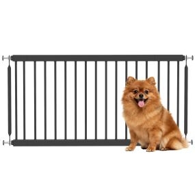 Barrera de Seguridad para Perros Pequeños Extensible 67-93,5 cm, Altura 45 cm, para Puertas y Escaleras, Puerta para Perros con Montaje a Presión, 2 Extensiones 7/14 cm, Negro