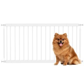 Barrera de Seguridad para Perros Pequeños Extensible 67-93,5 cm, Altura 45 cm, para Puertas y Escaleras, Puerta para Perros con Montaje a Presión, 2 Extensiones 7/14 cm, Blanco