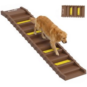 Rampa plegable para perros 154 cm antideslizante para coche, cama y sofá, marrón, 25 kg