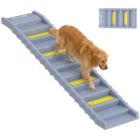 Rampa plegable para perros 154 cm para coche y cama alta, 10 escalones antideslizantes, gris