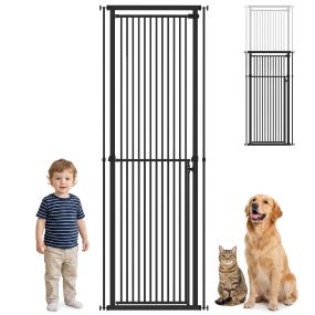 Barrera de Seguridad para Niños Perros y Gatos Extra Alta 112-200 cm Ancho Extensible 76-85 cm para Puertas, Escaleras Barrera para Perros, Bidireccional con una Mano, Montaje a Presión, Negro
