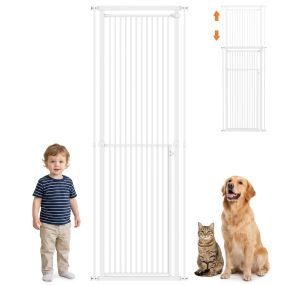 Barrera de Seguridad para Niños Perros y Gatos Extra Alta 112-200 cm Ancho Extensible 76-85 cm para Puertas, Escaleras Barrera para Perros, Bidireccional con una Mano, Montaje a Presión, Blanco