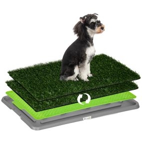 Inodoro para perros con 2 céspedes artificiales y bandeja 67x41x3,5 cm verde