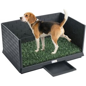Inodoro para Perros con Césped Artificial, 75x51x36,5 cm, con Paredes Altas, Bandeja Deslizante y Fácil de Limpiar, Bandeja Sanitaria para Perros para Entrenamiento, Interior y exterior, Negro