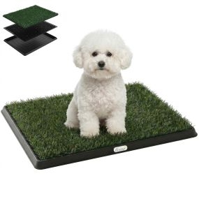 Inodoro para perros con césped artificial 63x50,5 cm, bandeja sanitaria con rejilla de drenaje, 3 capas, verde
