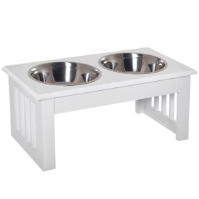 Comedero elevado para perros con soporte y 2 cuencos extraíbles de acero inoxidable 44x24x15 cm blanco
