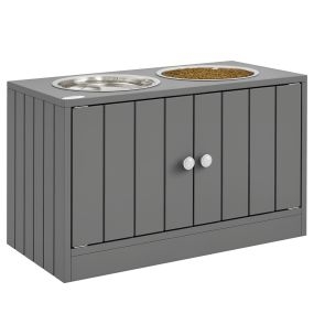 Comedero Perro Elevado con 2 Cuencos de Acero Inoxidable 2x2000 ml Comedero Elevado para Perros Grandes con 2 Puertas y Almacenamiento Oculto Gris