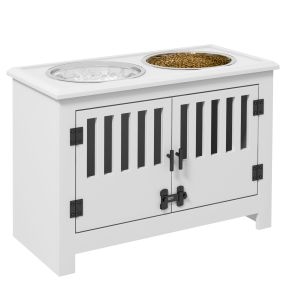 Comedero elevado para perro con 2 cuencos de acero inoxidable 2x2 L y almacenamiento 37 L blanco
