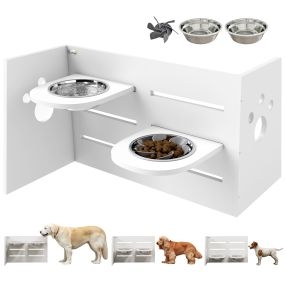 Comedero Perros Elevado de 3 Alturas Ajustables Cuencos para Perros 2x1 L y 1 Alfombrilla Antivoracidad Comedero para Perros Pequeños Medianos y Grandes Blanco